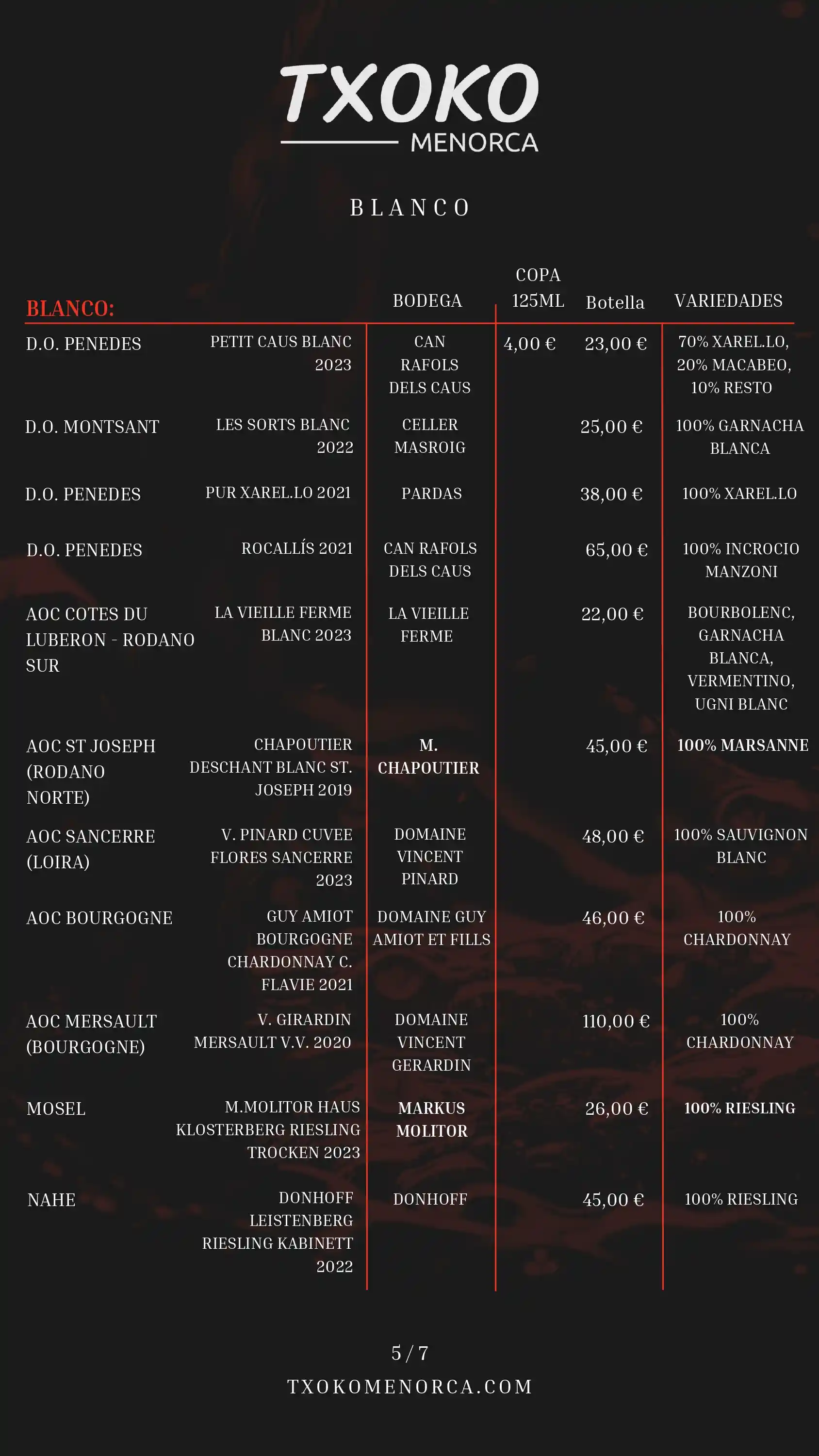 Carta de vinos página 5